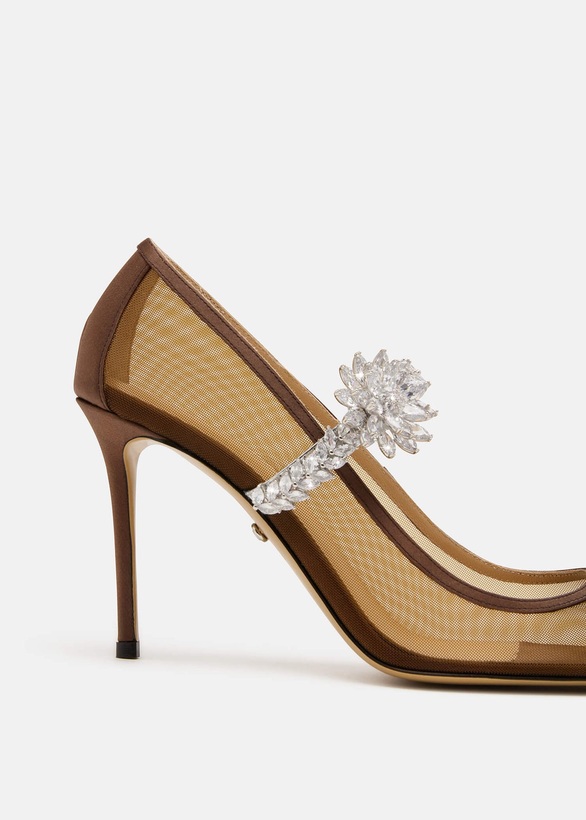 Sylvie Brown Lotus Flower Pumps – rear view showing lotus flower, crystal, mesh, metallic, SimmiUnique