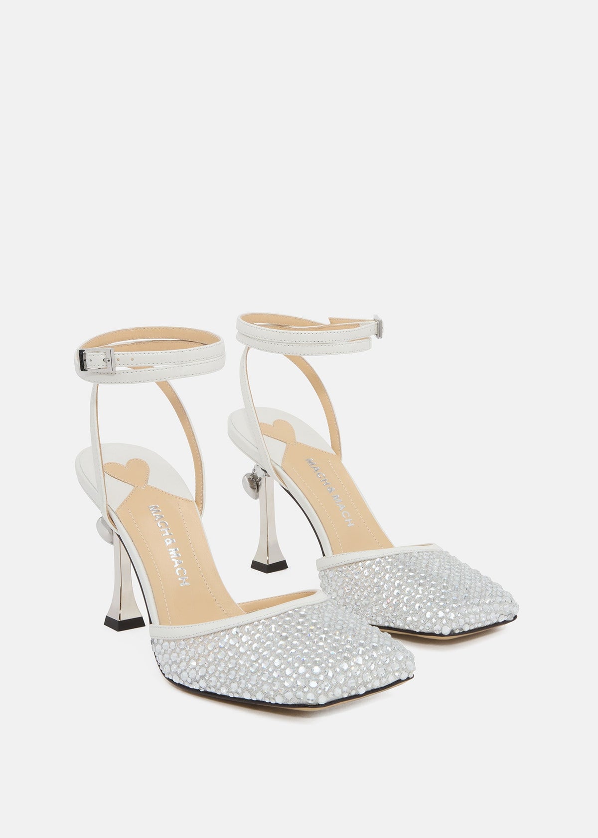 Emmeline White Crystal Shoes – side profile showing crystal, metallic, white, red, SimmiUnique