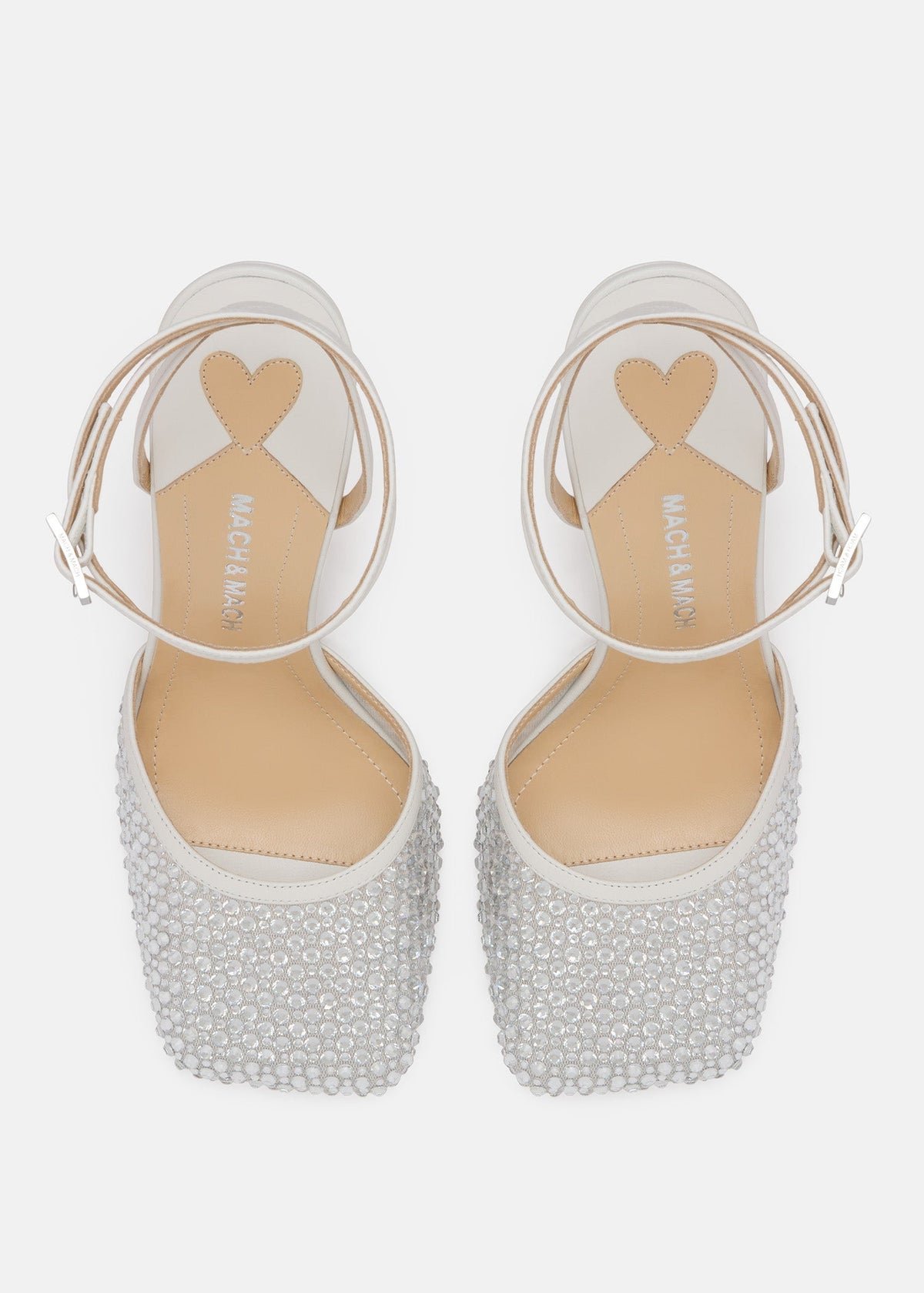 Emmeline White Crystal Shoes – crystal detail view showing crystal, metallic, white, red, SimmiUnique