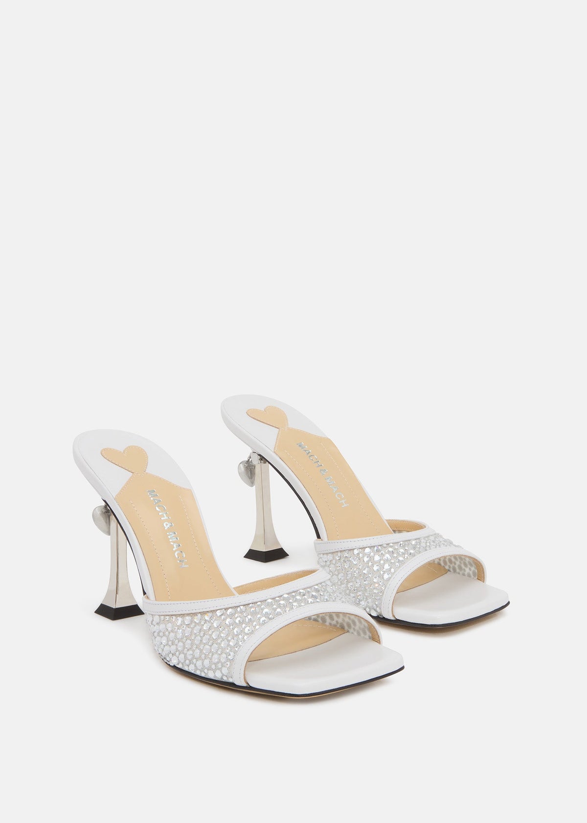 Colette White Crystal Mules – side profile showing crystal, metallic, white, red, SimmiUnique