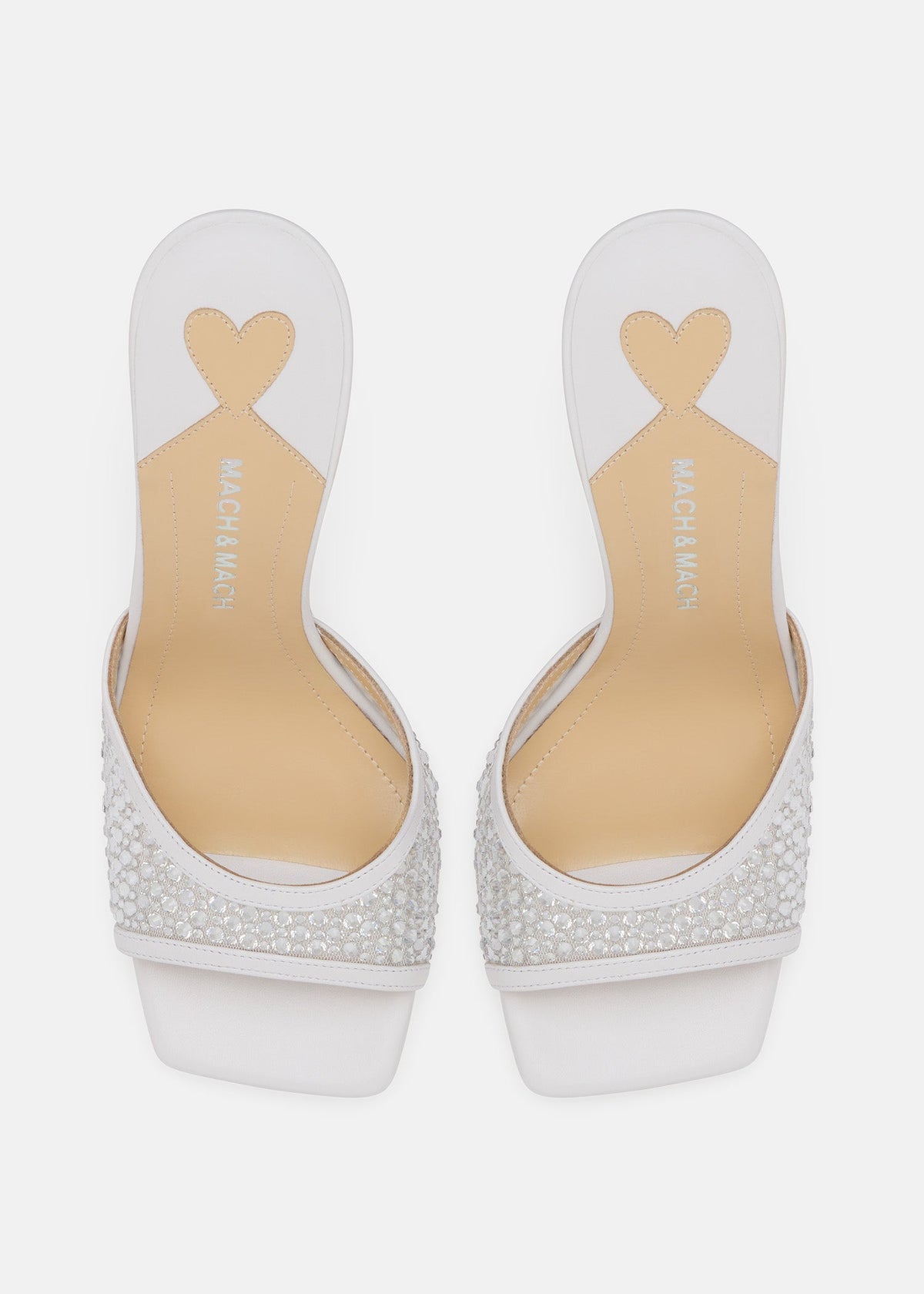 Colette White Crystal Mules – crystal detail view showing crystal, metallic, white, red, SimmiUnique