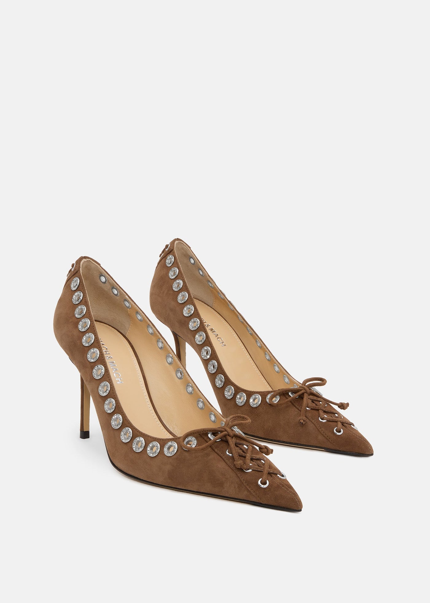 Lisette Dark Brown Crystal Pumps – side profile showing crystal, suede, brown, SimmiUnique