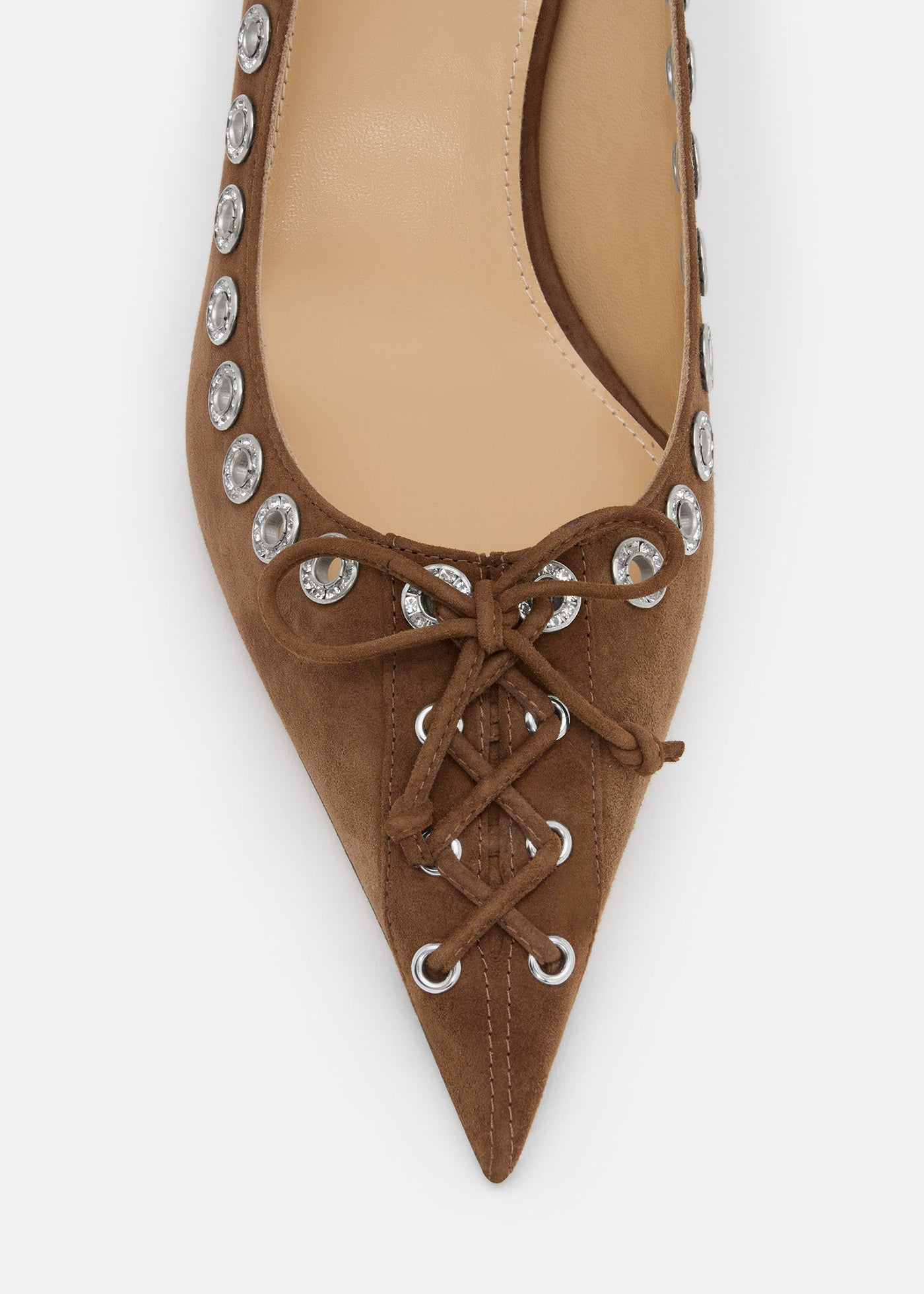 Lisette Dark Brown Crystal Pumps – rear view showing crystal, suede, brown, SimmiUnique