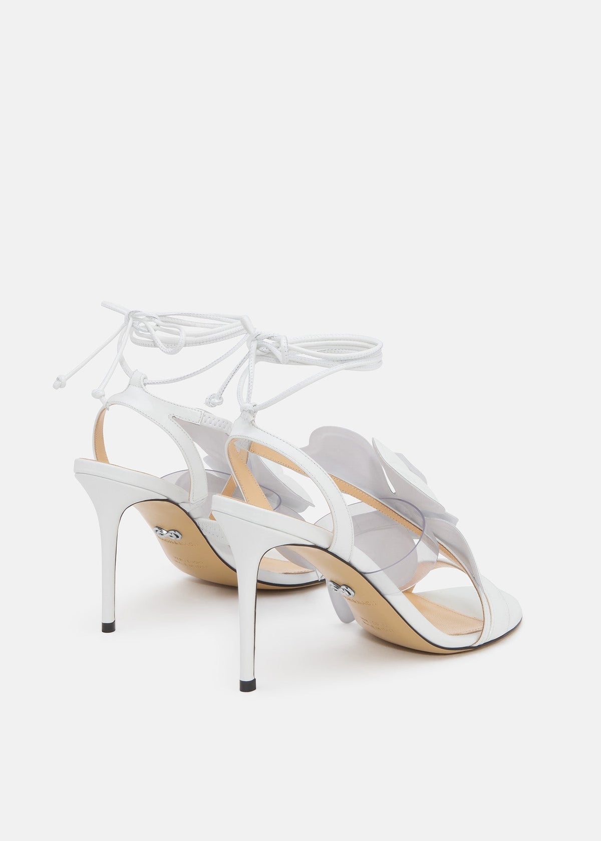 Amelie White Patent Leather Sandals – heel view showing patent leather, white, SimmiUnique
