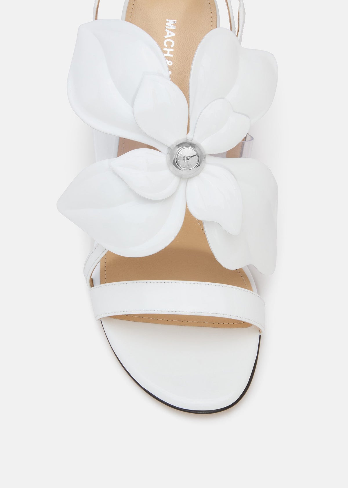 Amelie White Patent Leather Sandals – rear view showing patent leather, white, SimmiUnique