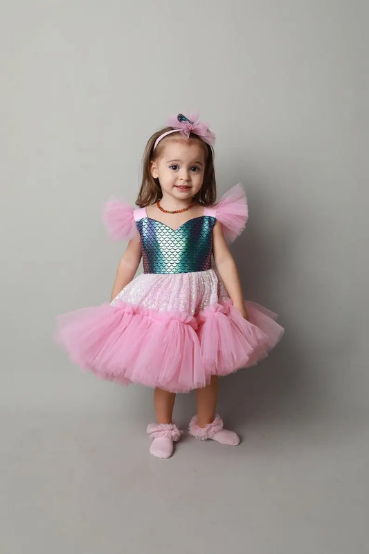 Mermaid Dress For Girls, Birthday Girl Dress, Tutu Sparkling Dress, Marine Style Dress, Blue Baby Dress, First Birthday Party Gift simmiunique