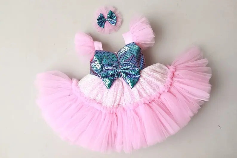 Mermaid Dress For Girls, Birthday Girl Dress, Tutu Sparkling Dress, Marine Style Dress, Blue Baby Dress, First Birthday Party Gift simmiunique