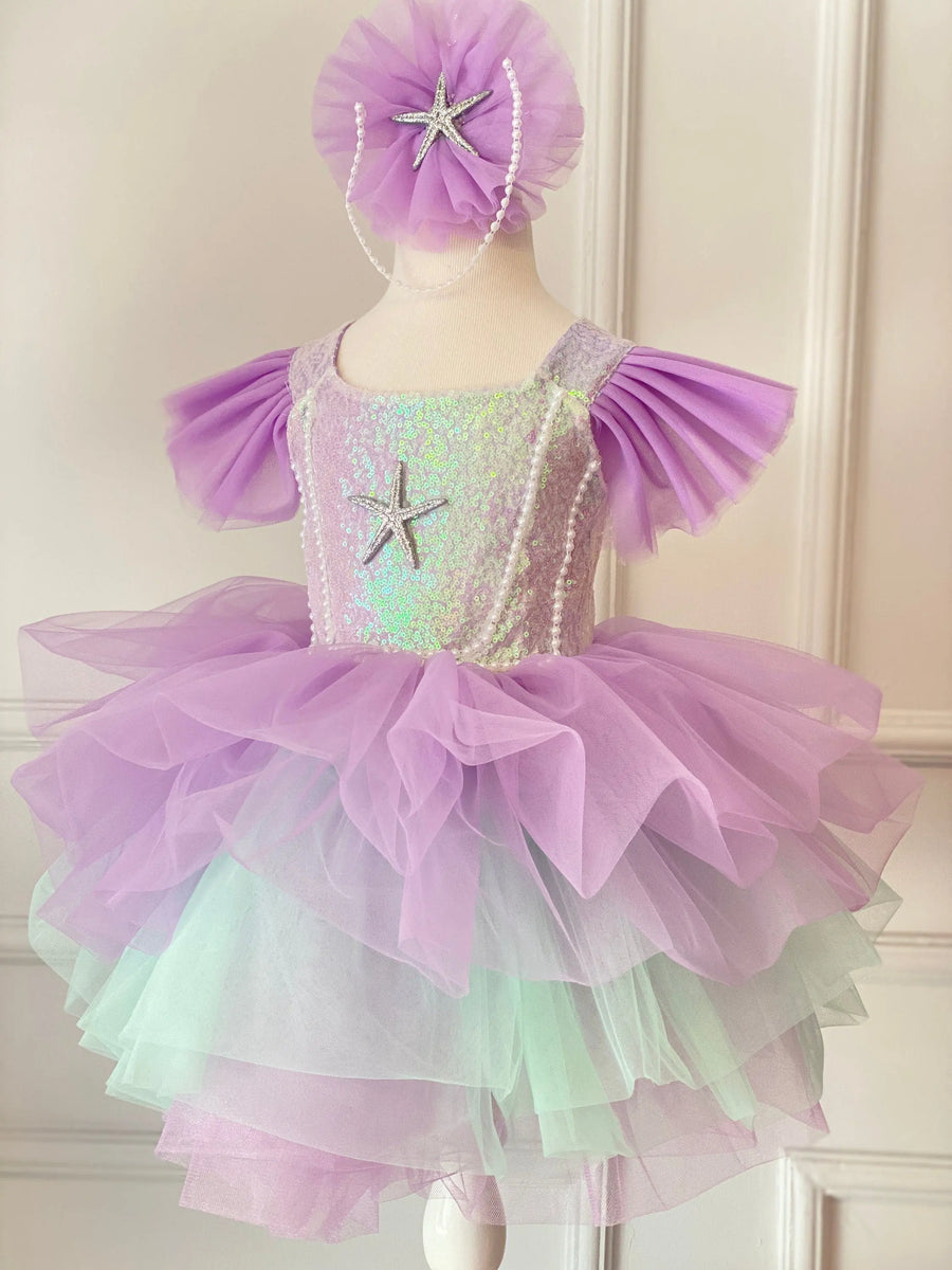 Mermaid Dress With Pearl, Girl Birthday Dress, Toddler Halloween Costume