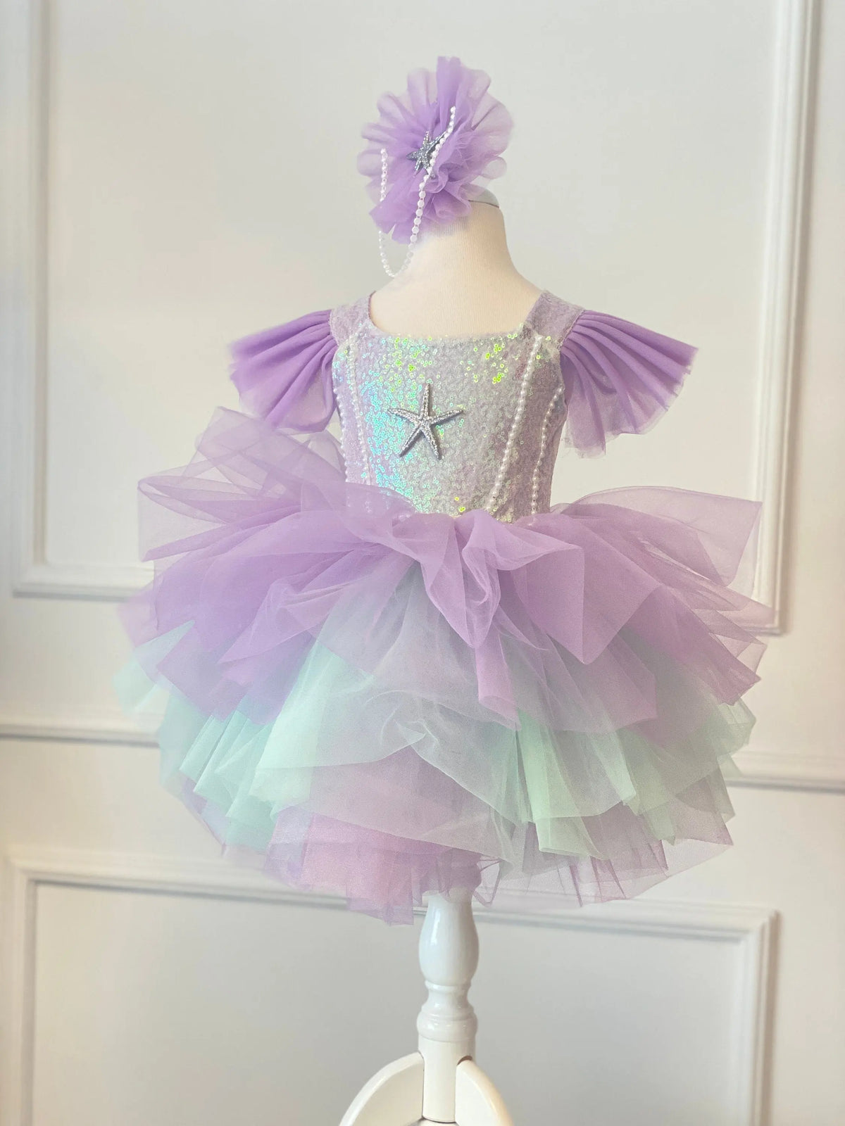 Mermaid Dress With Pearl, Girl Birthday Dress, Toddler Halloween Costume – detail shot