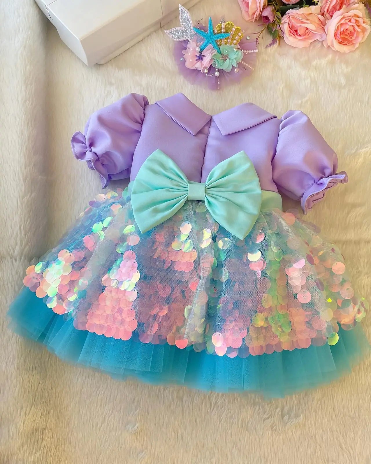 Mermaid dress ,Baby Girl Dress Special Occasion, First Birthday Dress, Baby Girl Party cemrestore