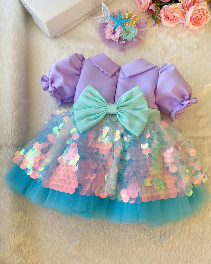 Vestido de sirena, vestido de niña ocasión especial, primer vestido de cumpleaños, fiesta de niña