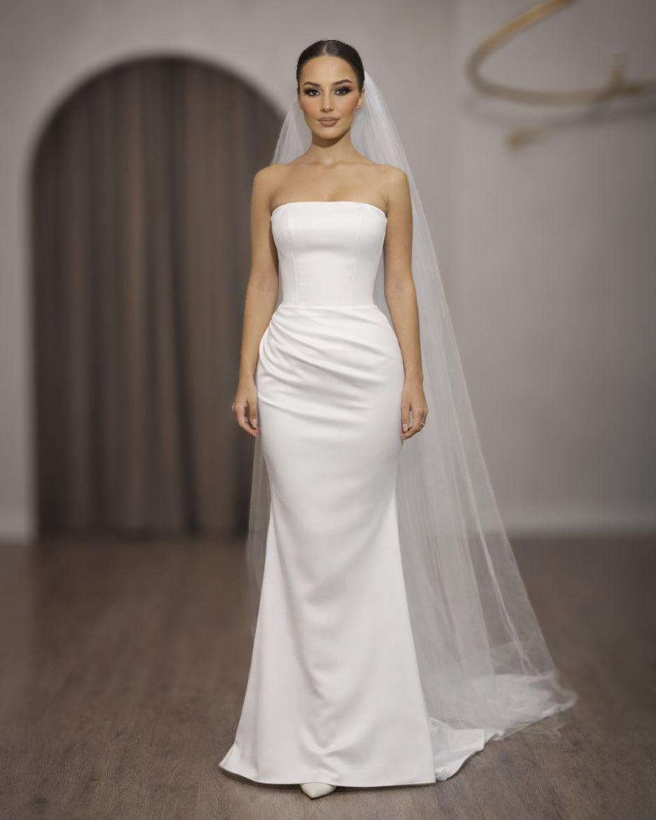 Ivory Strapless Corset Bridal Gown with Clean Column Silhouette - SimmiUnique