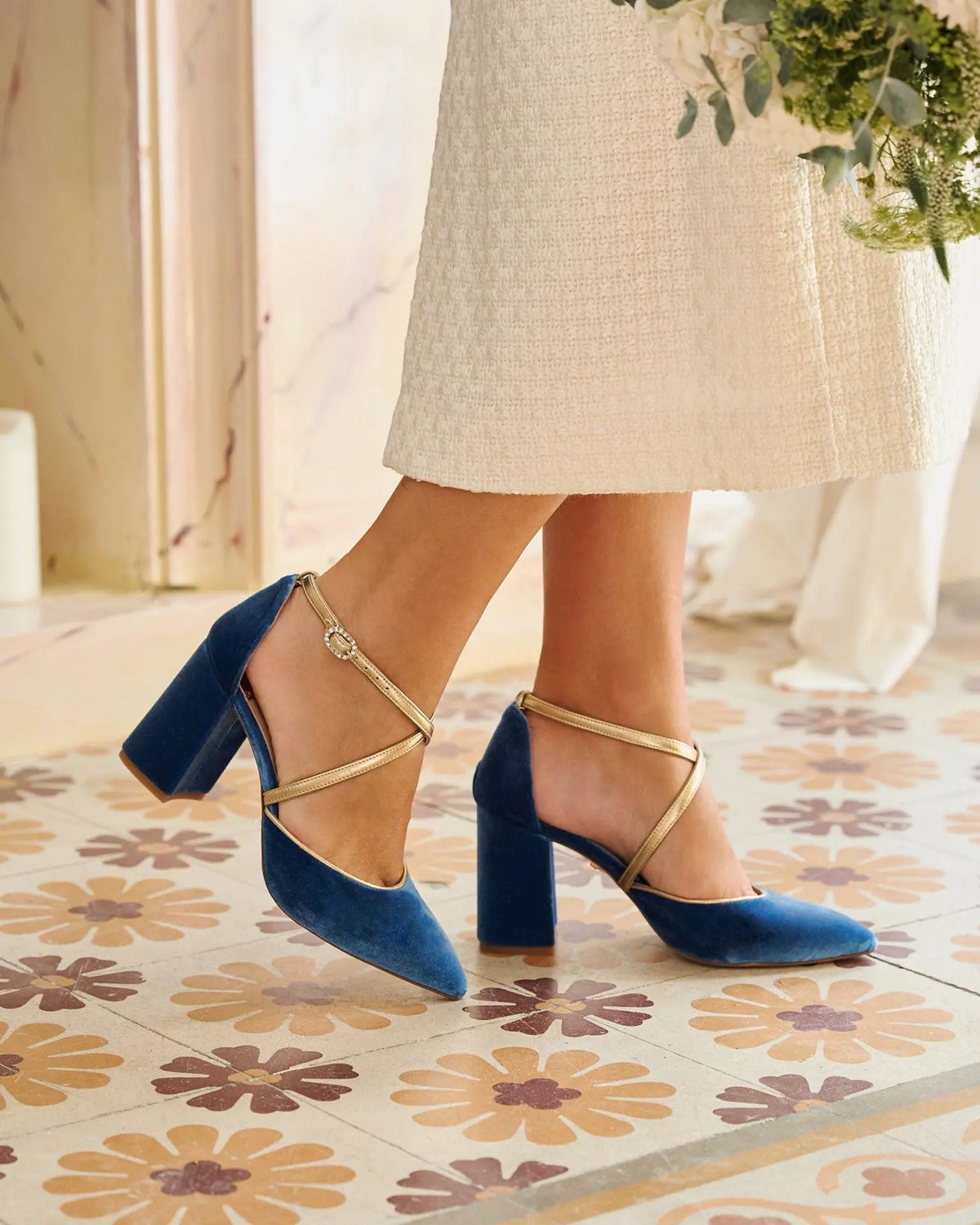 Navy Velvet Shoes, Wine Velvet – side view