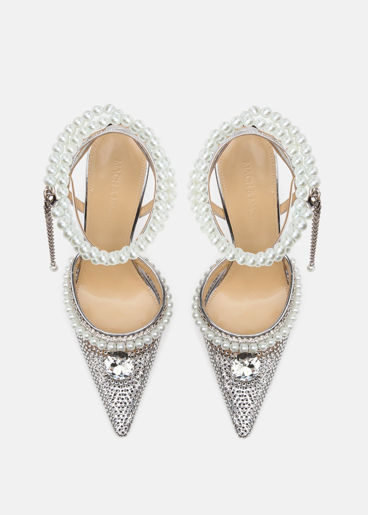 Hazel Silver Crystal Pumps – crystal detail view showing crystal, pearl, metallic, red, SimmiUnique