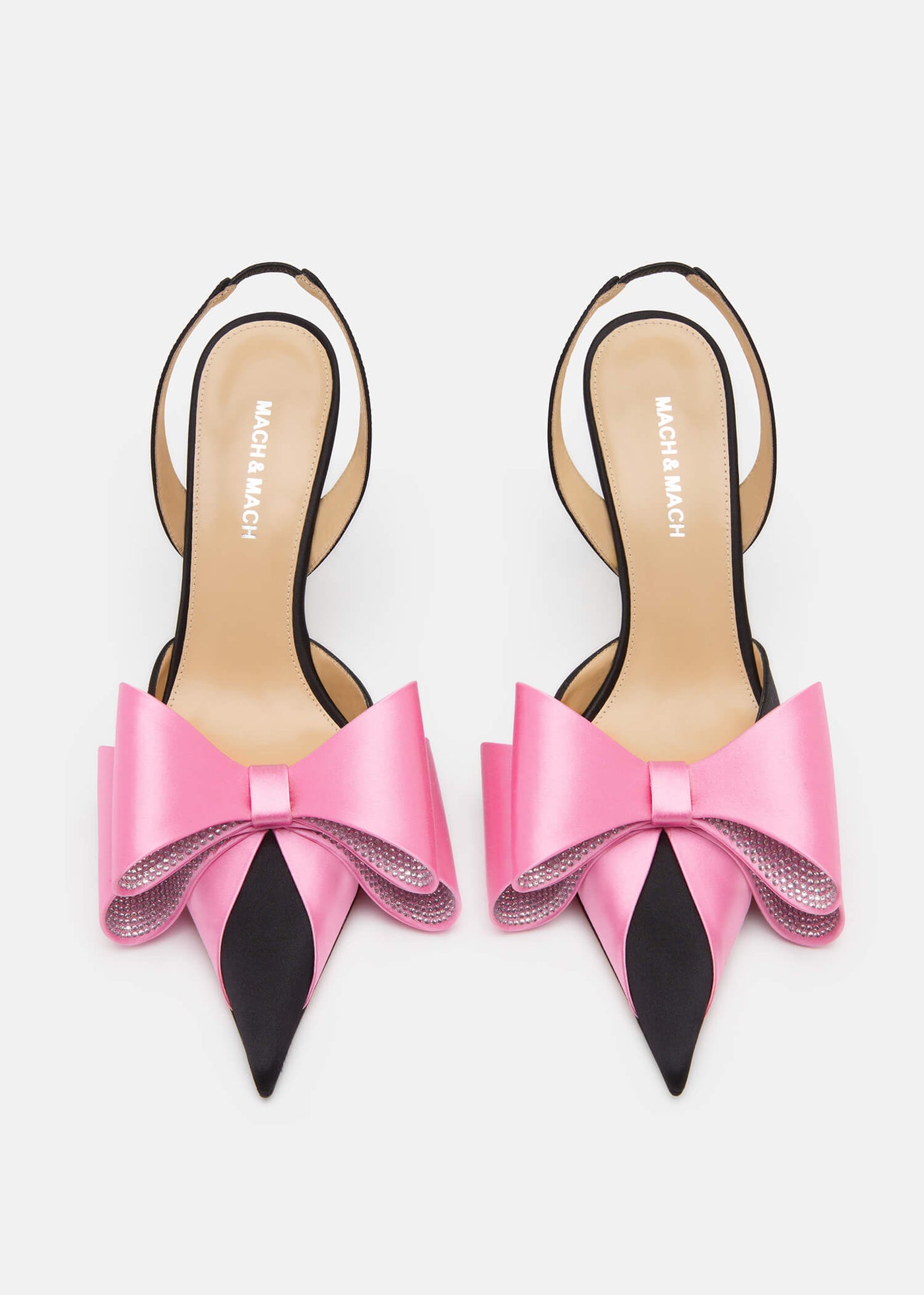 Bellezza Black / Pink Crystal Slingbacks – crystal detail view showing crystal, satin, pink, black, SimmiUnique