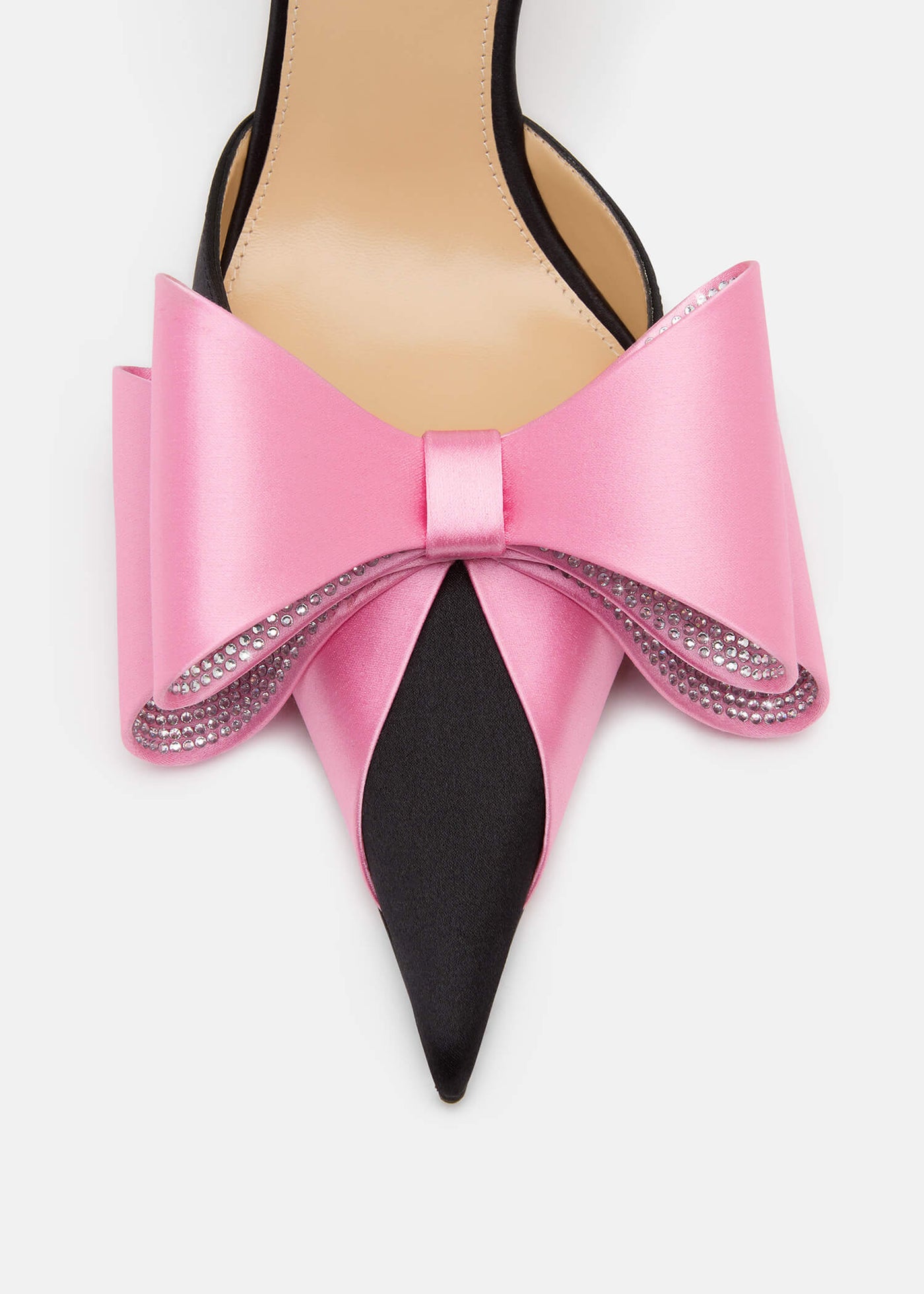 Bellezza Black / Pink Crystal Slingbacks – rear view showing crystal, satin, pink, black, SimmiUnique