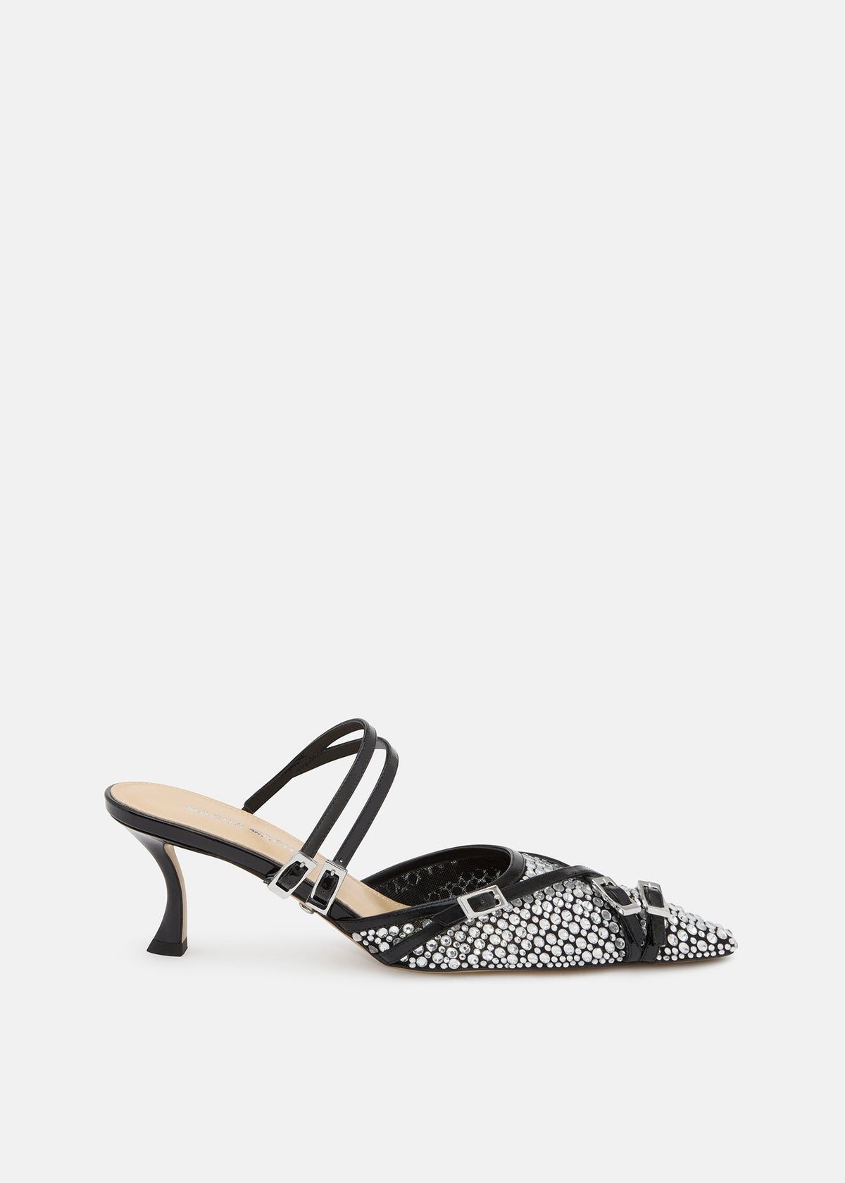 Elodie Black Crystal Net Mules – front three-quarter view showing crystal net, black, SimmiUnique