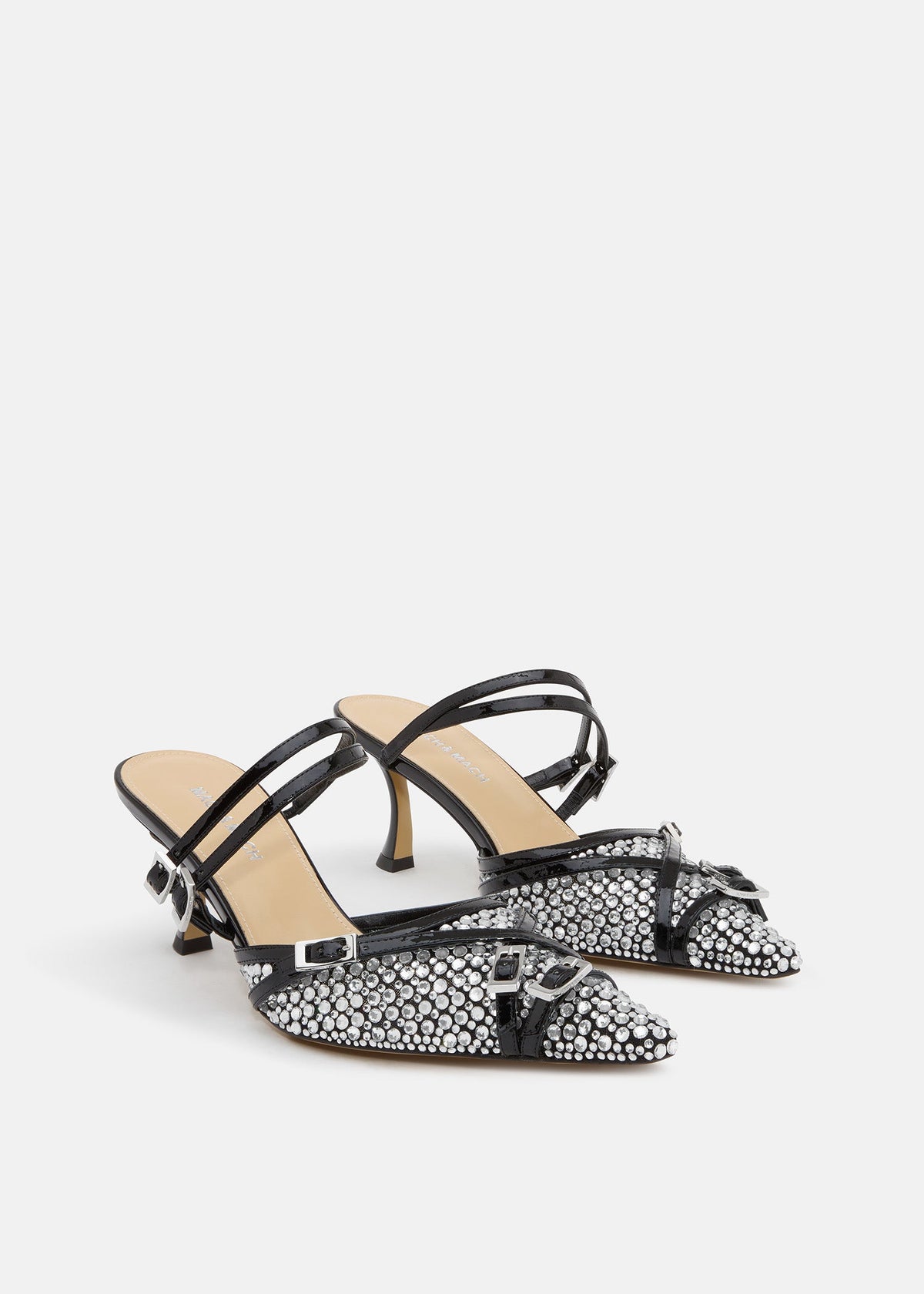 Elodie Black Crystal Net Mules – side profile showing crystal net, black, SimmiUnique