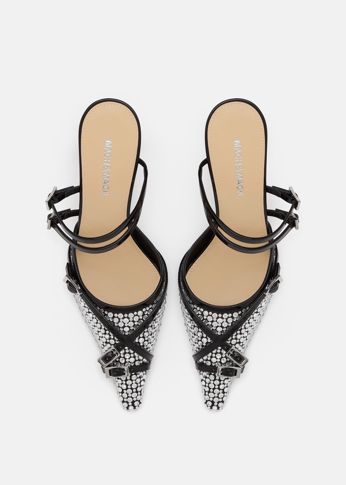 Elodie Black Crystal Net Mules – crystal detail view showing crystal net, black, SimmiUnique