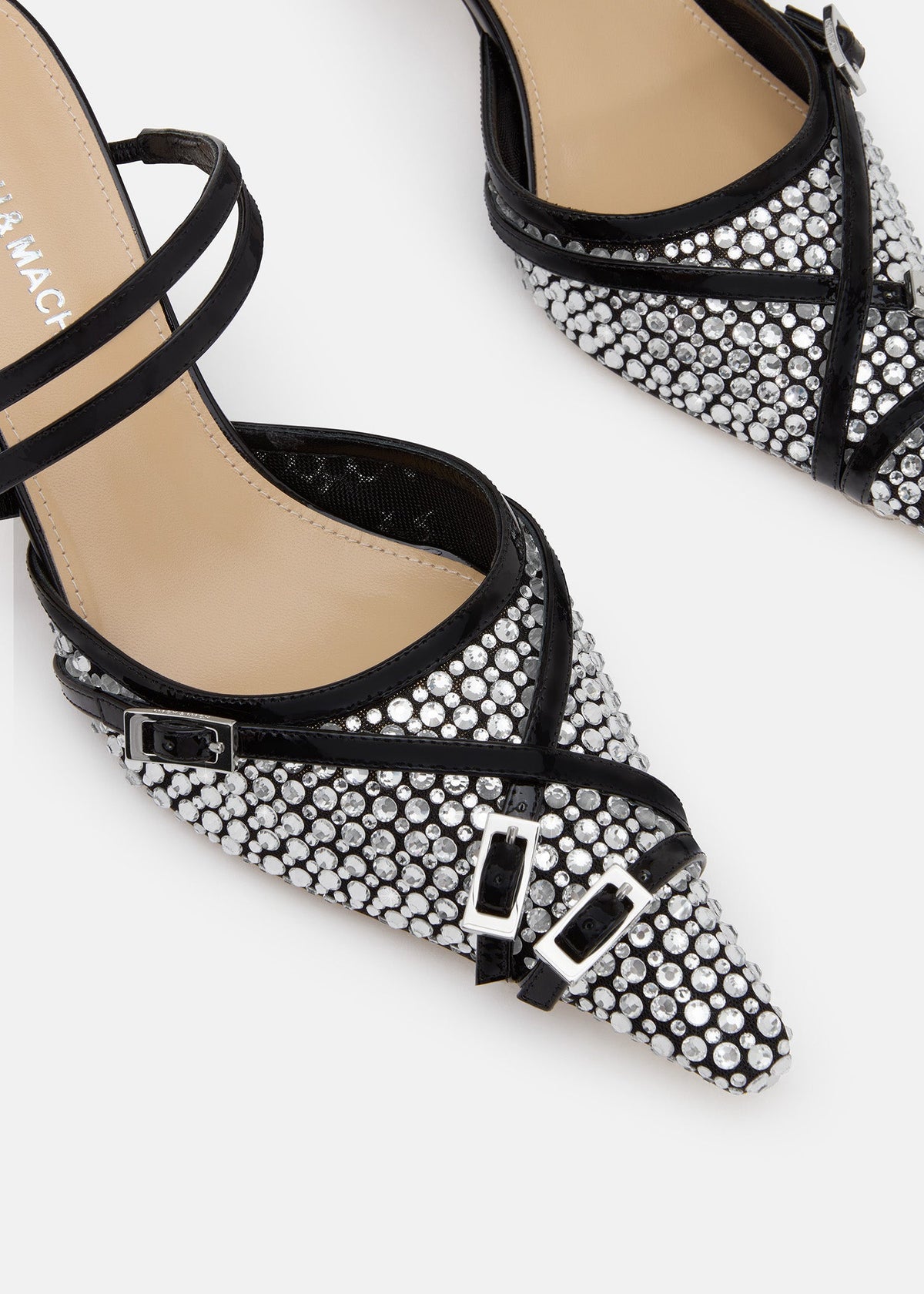 Elodie Black Crystal Net Mules – rear view showing crystal net, black, SimmiUnique