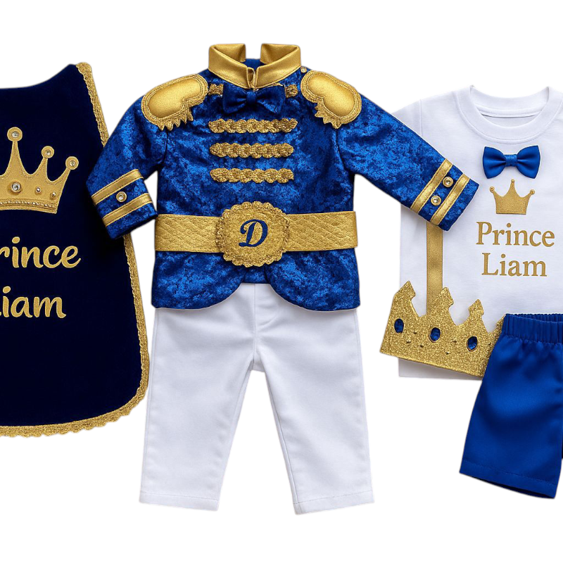 Deluxe Baby Prince Costume – Luxury Velvet Cape & Jeweled Crown Set – styled look