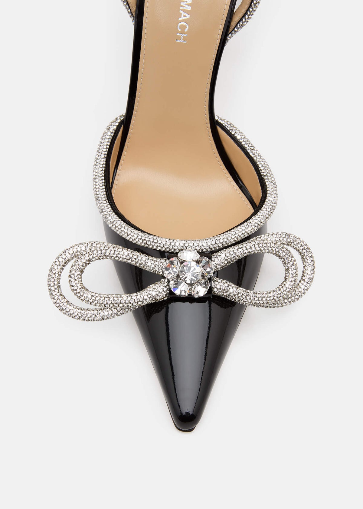Nadia Black Double Bow Pumps – rear view showing double bow, crystal, patent leather, black, SimmiUnique