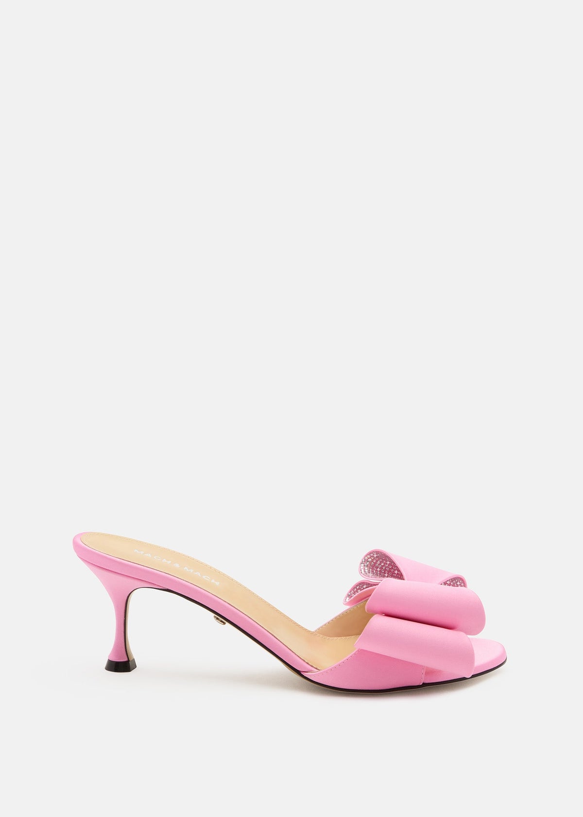 Celestine Pink Crystal Mules – front three-quarter view showing crystal, satin, pink, SimmiUnique