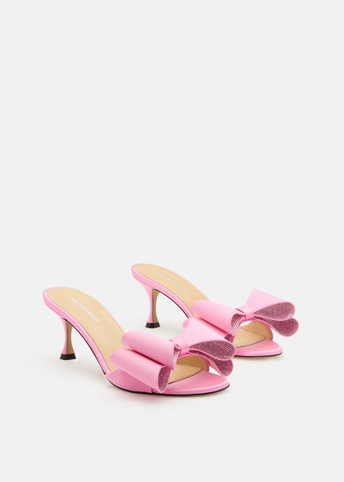 Celestine Pink Crystal Mules – crystal detail view showing crystal, satin, pink, SimmiUnique