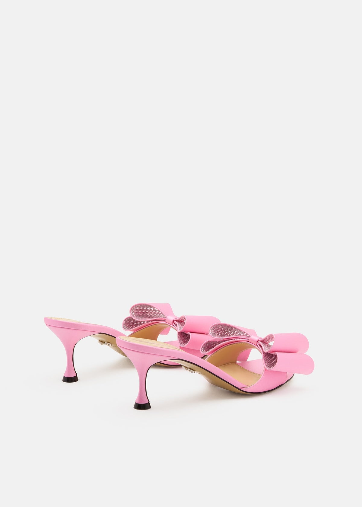 Celestine Pink Crystal Mules – heel view showing crystal, satin, pink, SimmiUnique