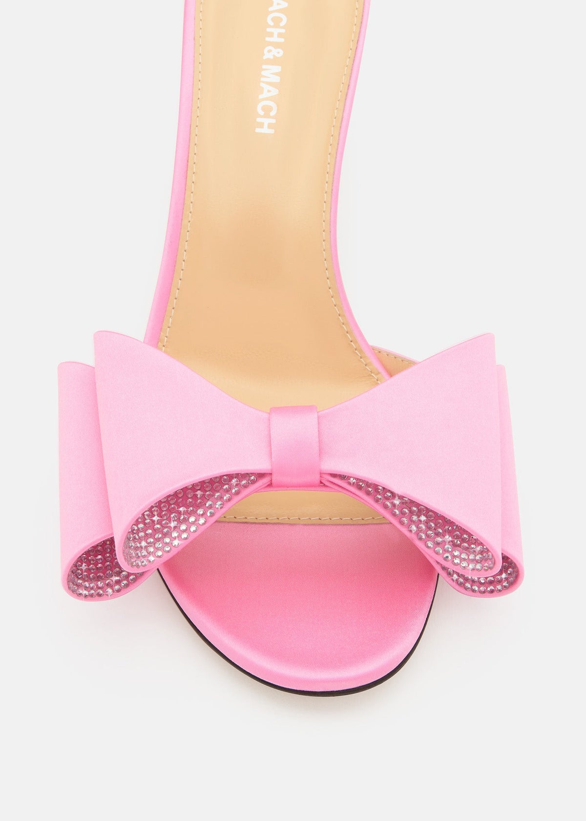 Celestine Pink Crystal Mules – rear view showing crystal, satin, pink, SimmiUnique