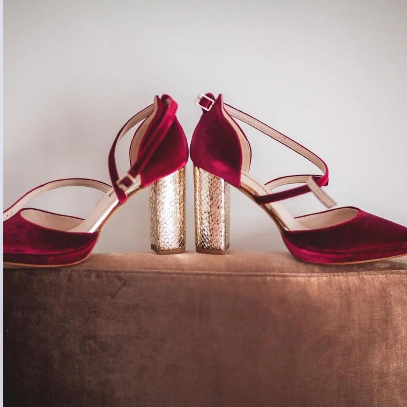 Red Strappy Block Heels – detail shot