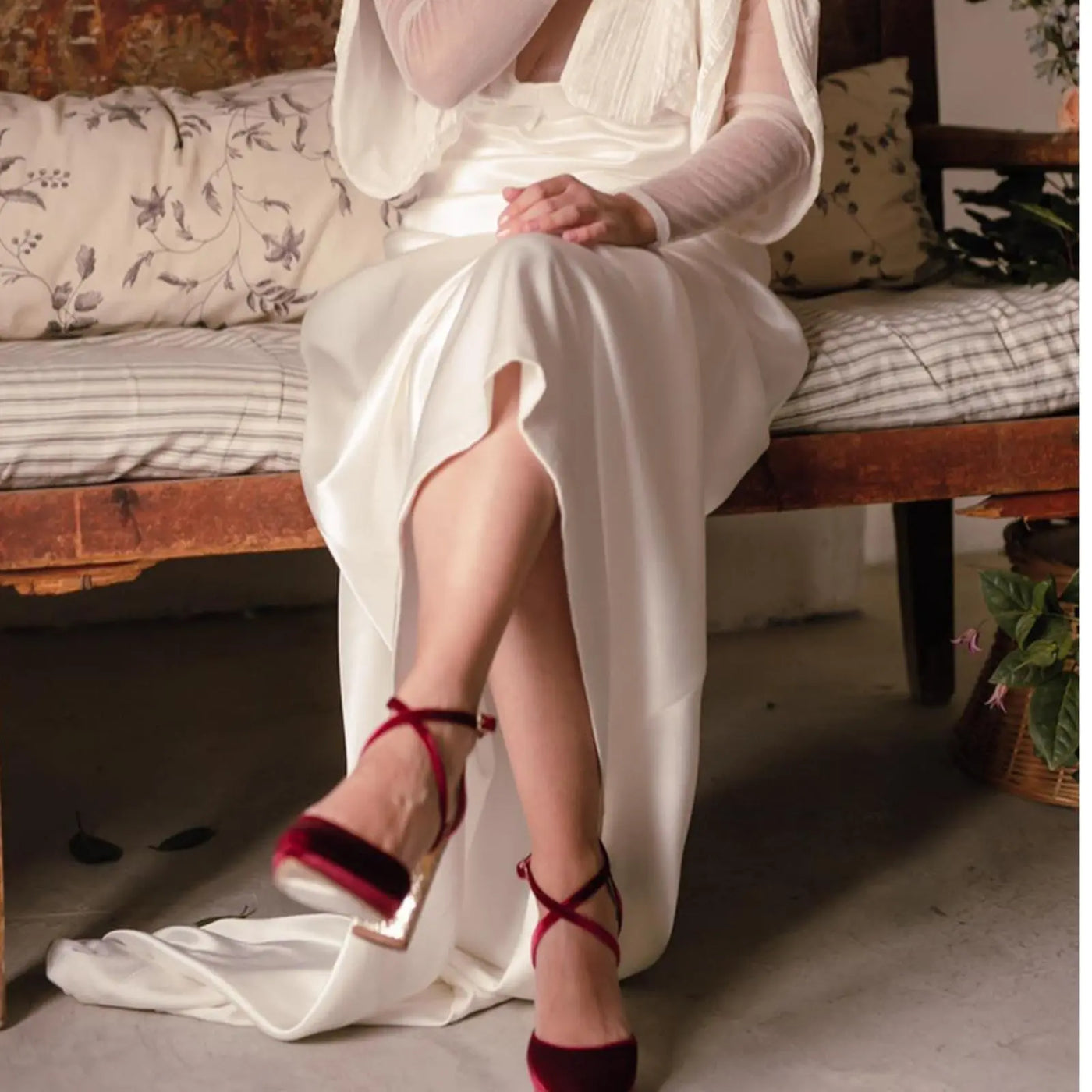 Red Strappy Block Heels – side view