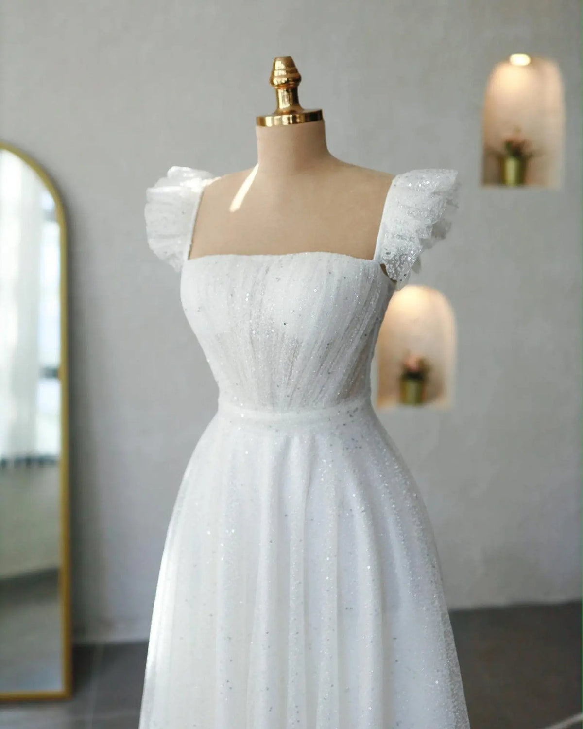 Rosaleen, Long White Pink Chiffon Wedding Skirt – side view