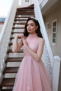 Rose Powder Pink Special Design Tulle Evening Dress