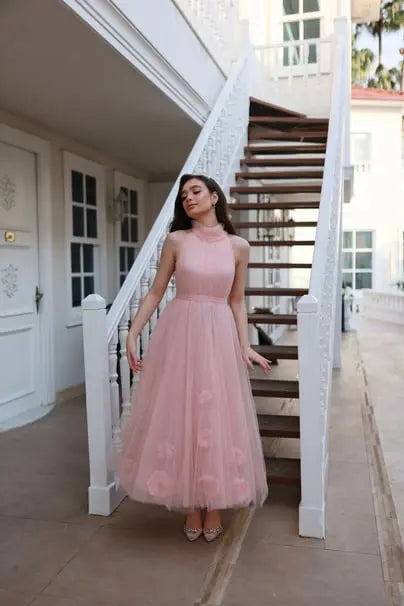Rose Powder Pink Special Design Tulle Evening Dress – styled look
