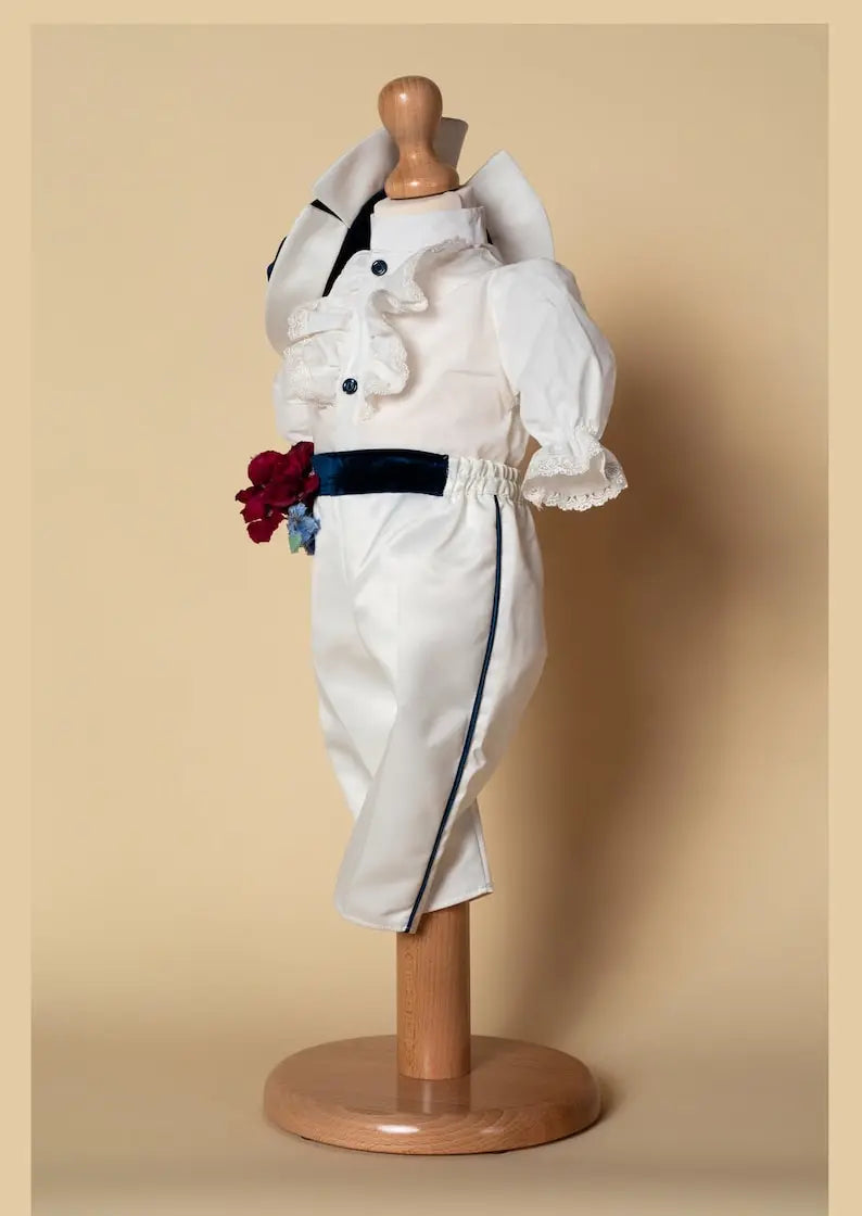 Royal Blue Velvet Little Prince Suit – close-up