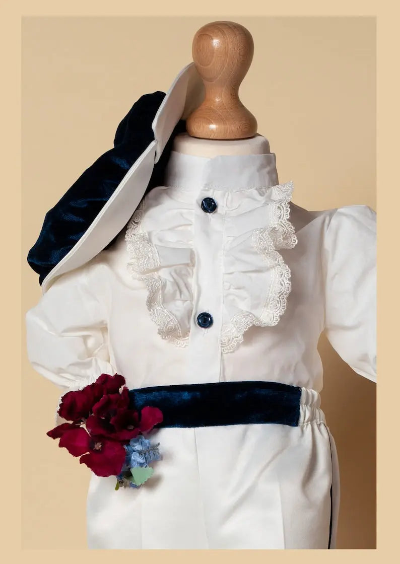 Royal Blue Velvet Little Prince Suit – styled look