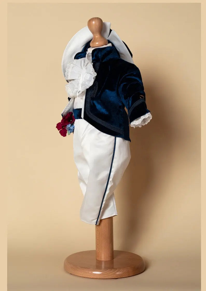 Royal Blue Velvet Little Prince Suit – side view