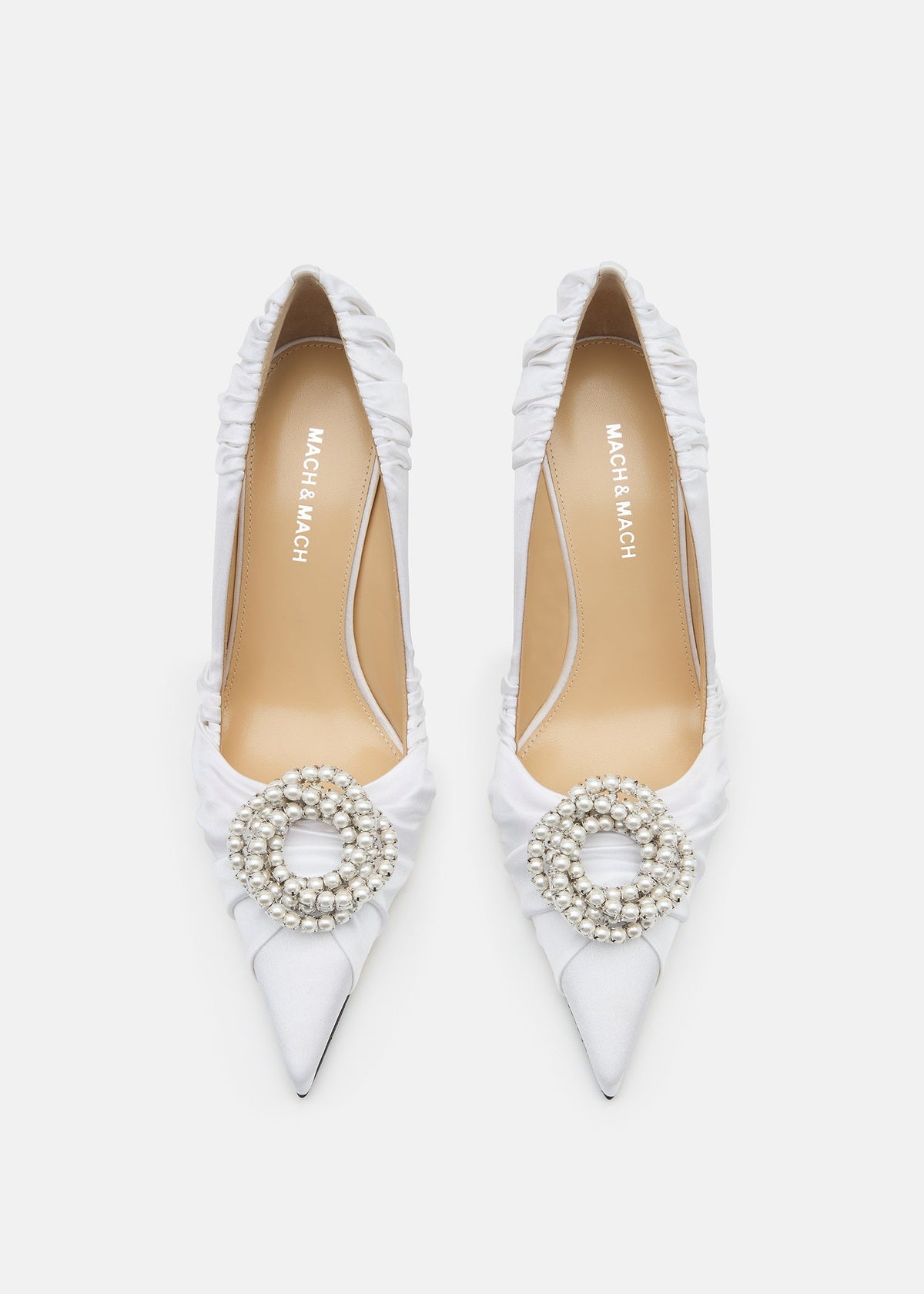 Annabelle White Crystal Pumps – crystal detail view showing crystal, satin, white, SimmiUnique