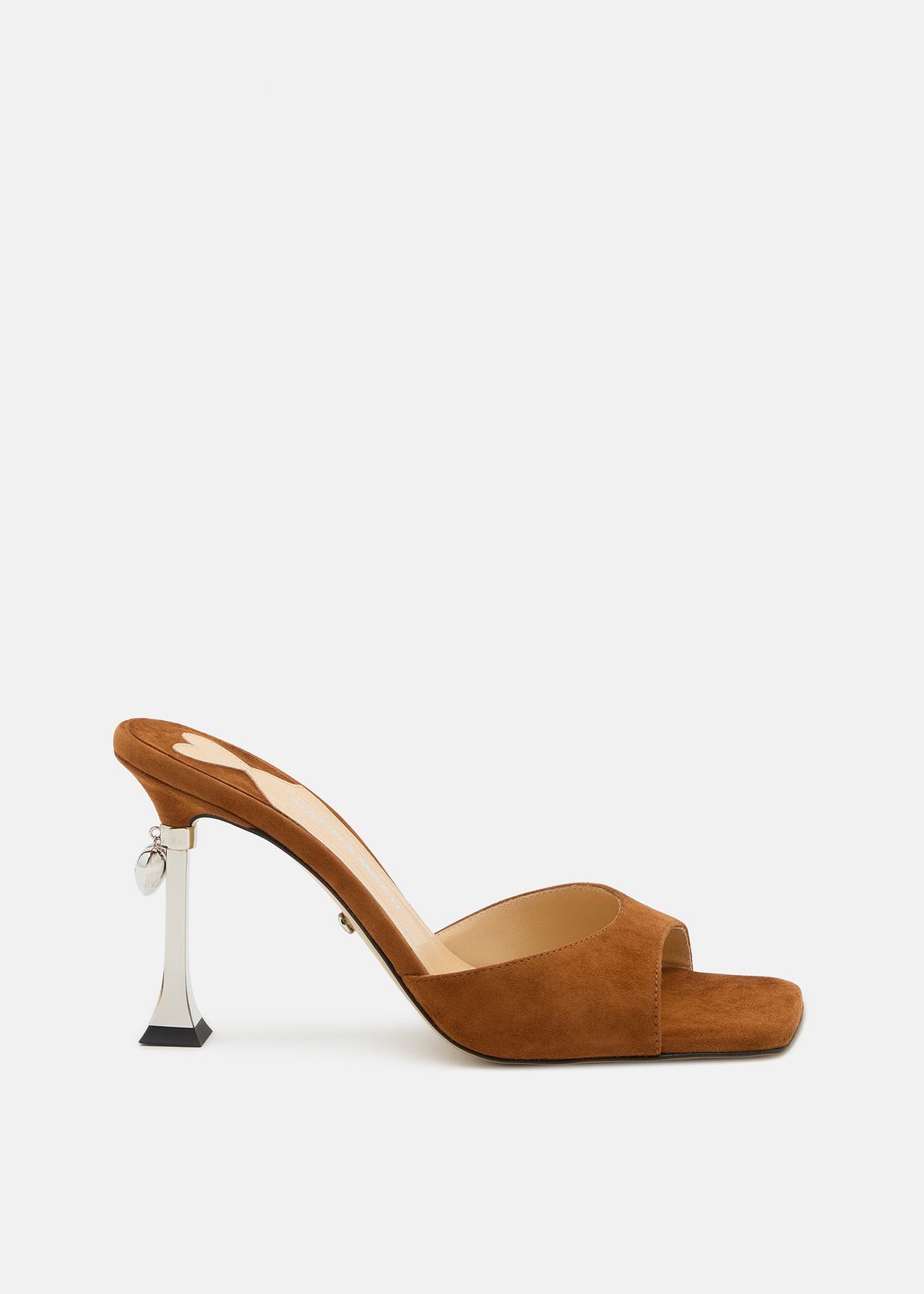 Coralie Light Brown Suede Mules – front three-quarter view showing suede, metallic, red, brown, SimmiUnique