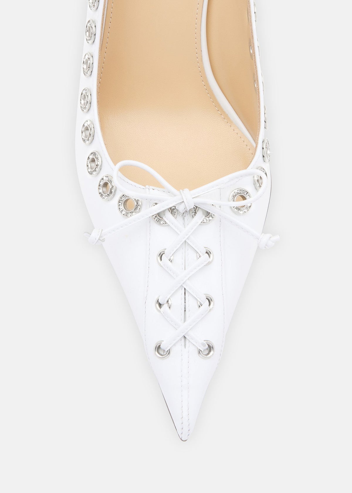 Cosette White Crystal Pumps – rear view showing crystal, patent leather, red, SimmiUnique