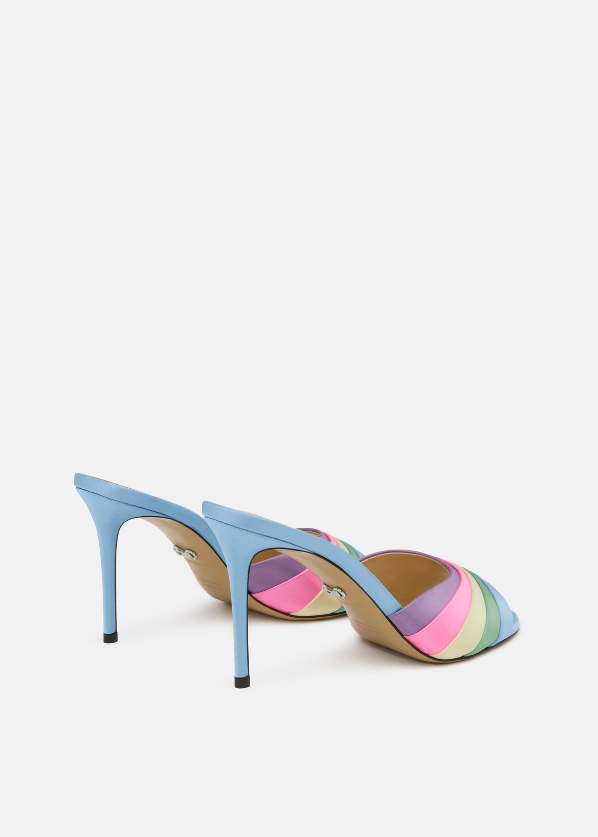 Marielle Multicolor Double Bow Mules – heel view showing double bow, satin, SimmiUnique