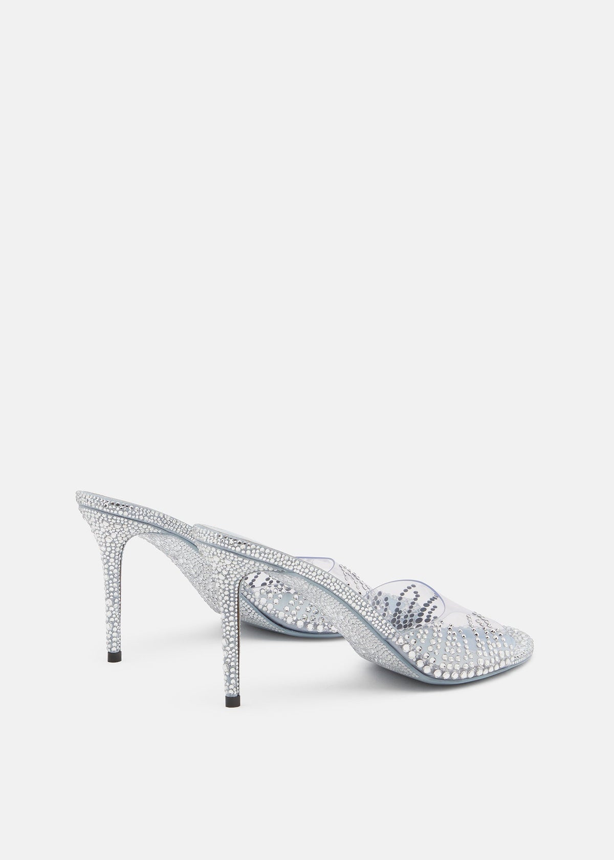 Lunette Grey Crystal Flame Mules – rear view showing crystal flame, metallic, SimmiUnique