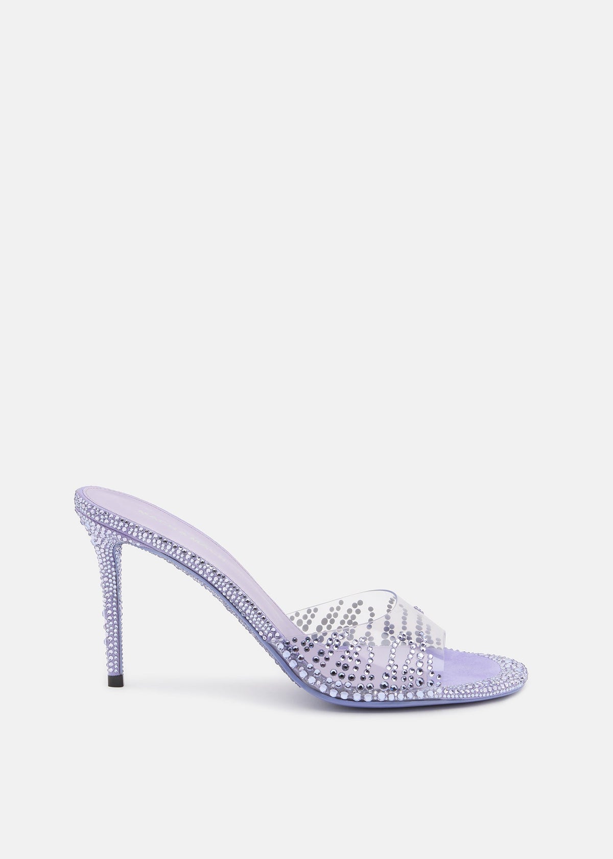 Valentina Lavender Crystal Flame Mules – front three-quarter view showing crystal flame, SimmiUnique
