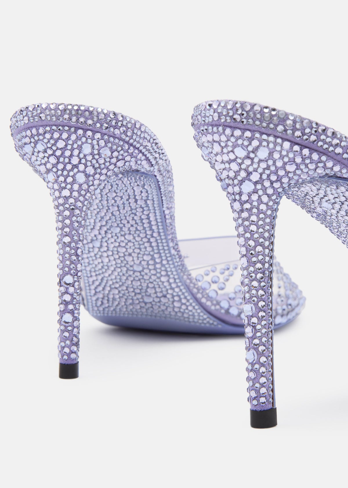 Valentina Lavender Crystal Flame Mules – rear view showing crystal flame, SimmiUnique
