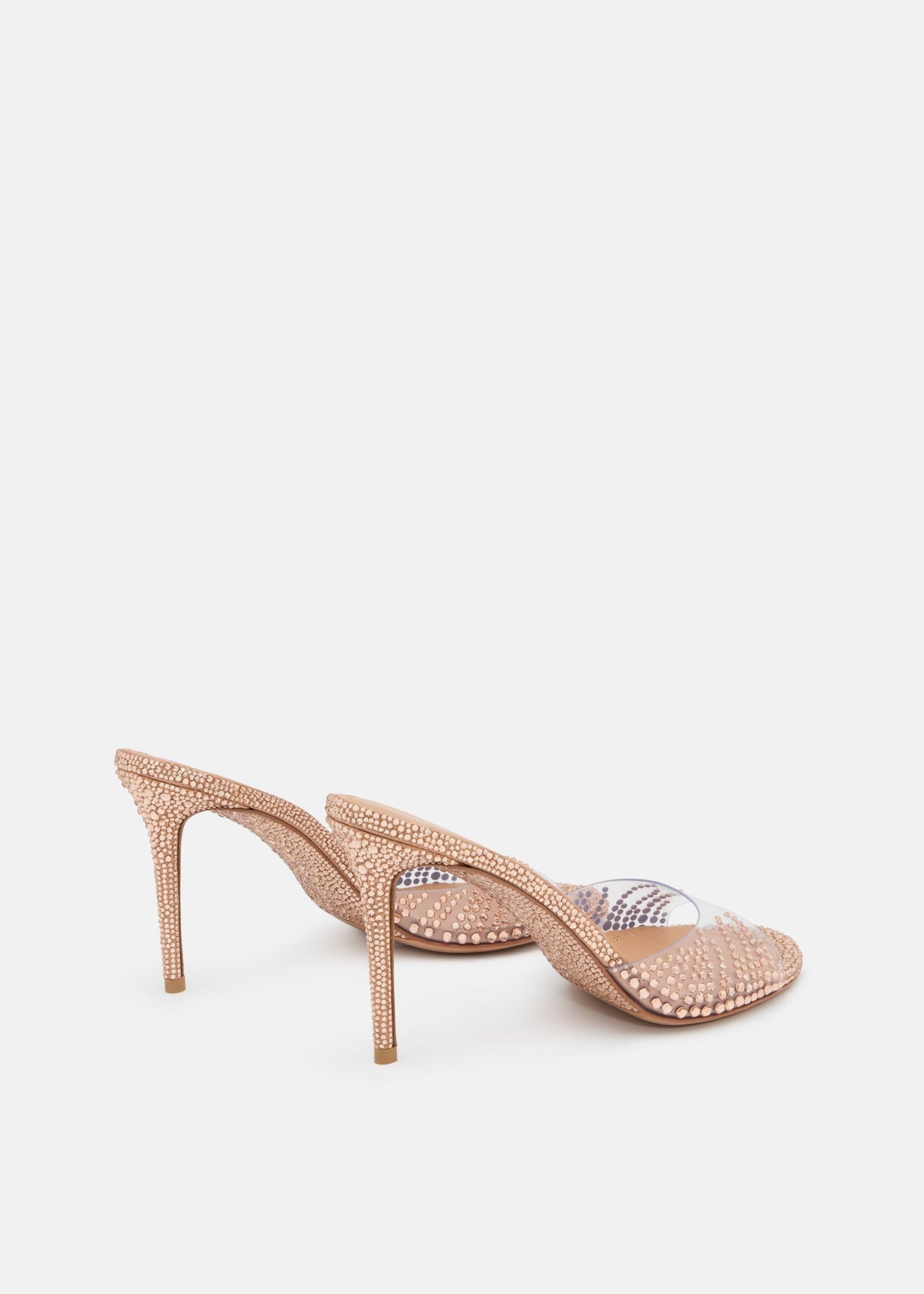 Genevieve Gold Crystal Flame Mules – heel view showing crystal flame, metallic, gold, red, SimmiUnique