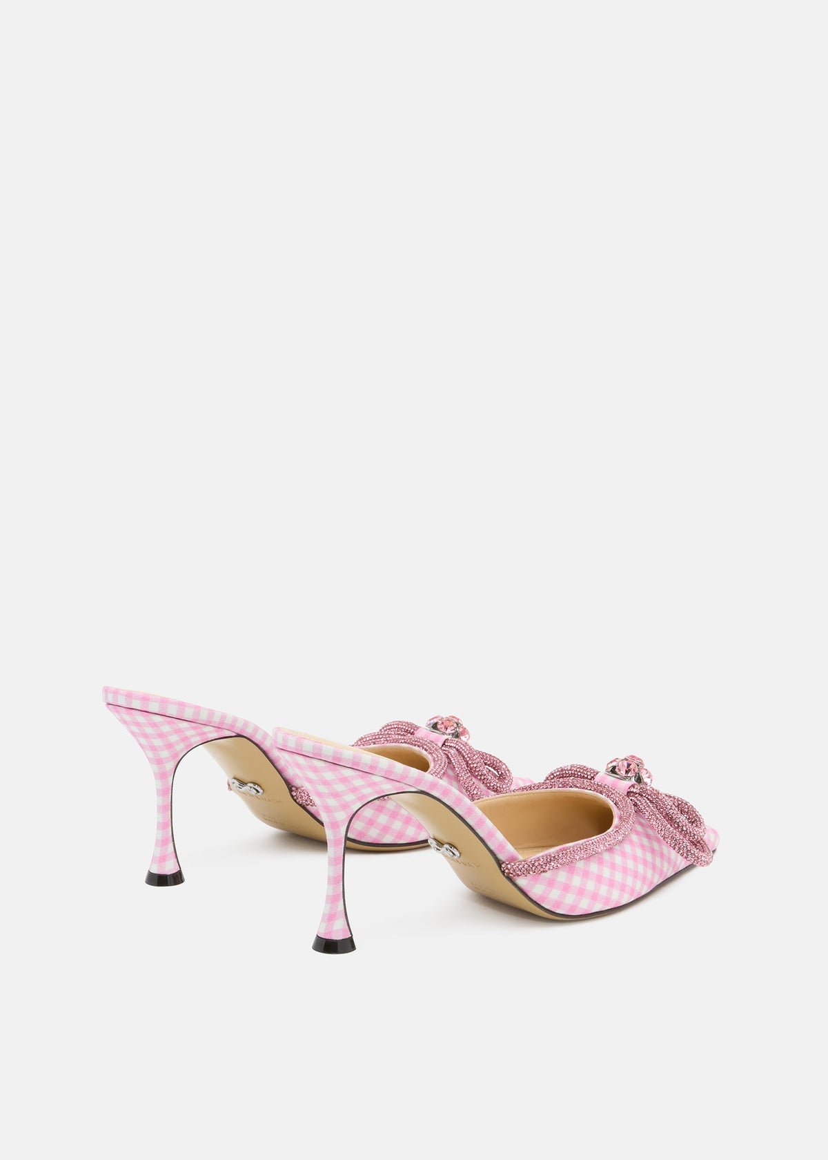 Cressida Pink Double Bow Mules – heel view showing double bow, pink, SimmiUnique