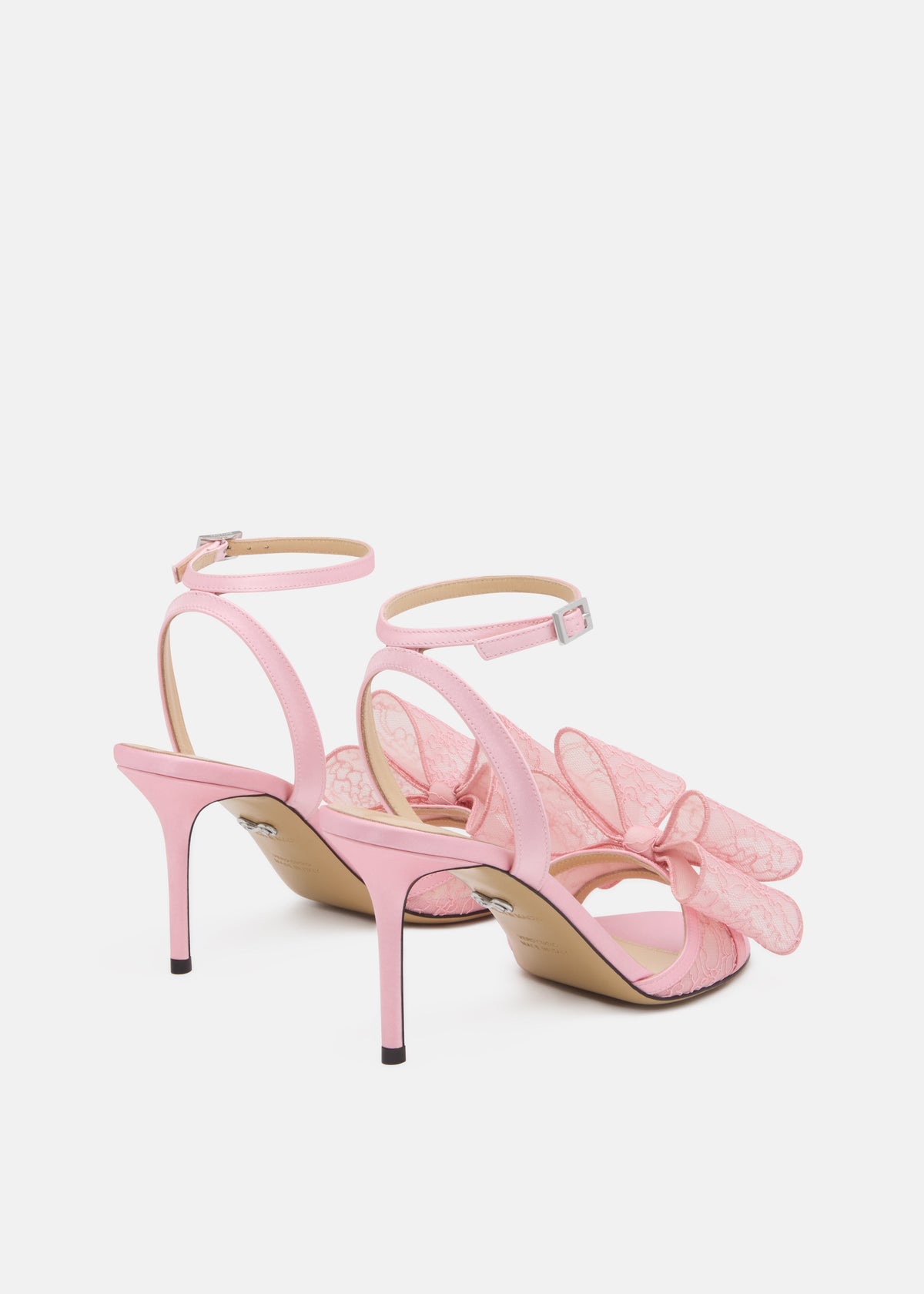 Rosalie Pink Double Bow Sandals – crystal detail view showing double bow, lace, pink, SimmiUnique