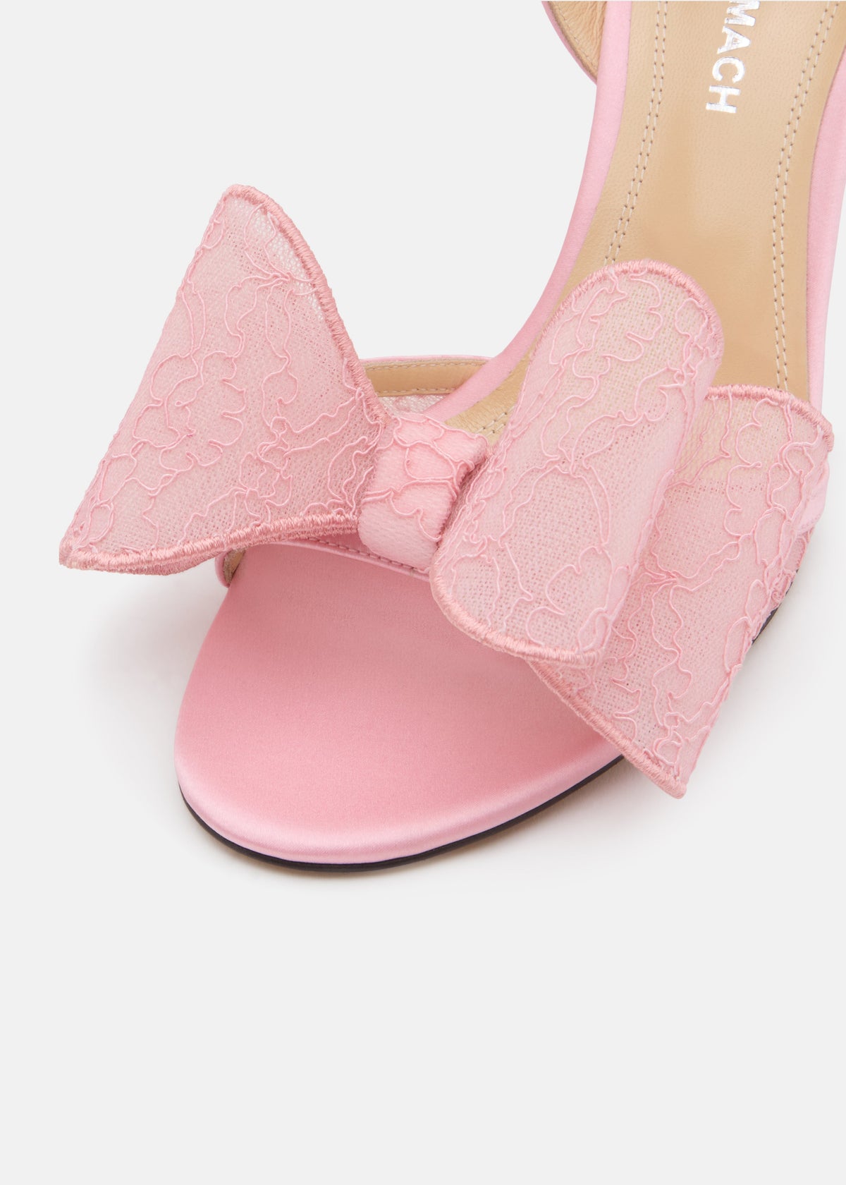 Rosalie Pink Double Bow Sandals – heel view showing double bow, lace, pink, SimmiUnique
