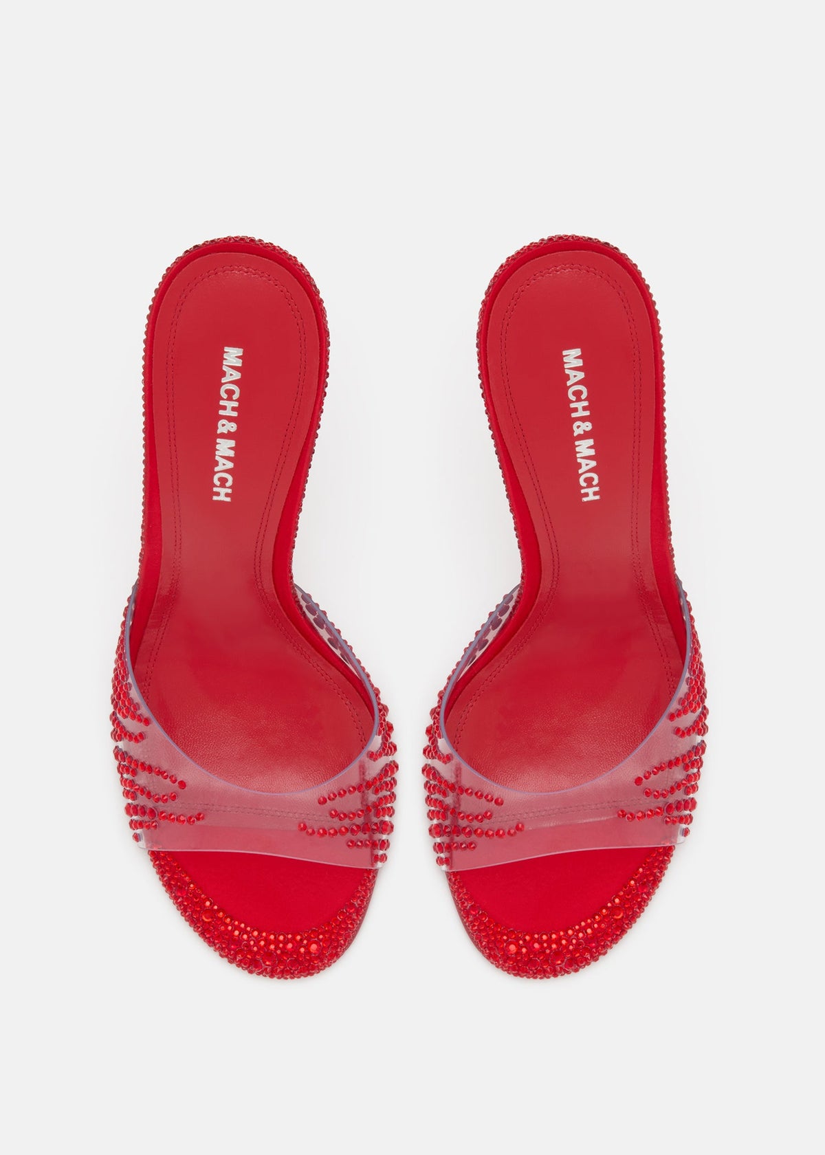 Juliette Red Crystal Flame Mules – crystal detail view showing crystal flame, red, SimmiUnique